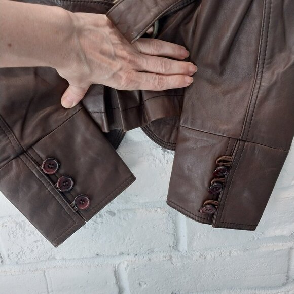 Vintage Wilsons Authentic Leather Jacket Womens Medium / Large Brown Button Up - Picture 4 of 13